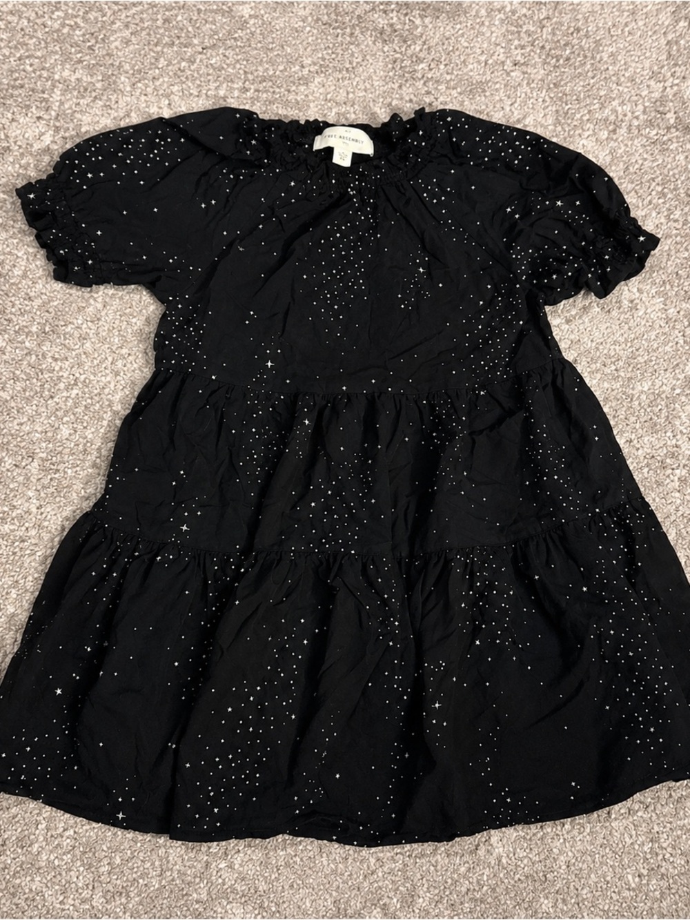 Star-Print Black Tiered Dress for Girls